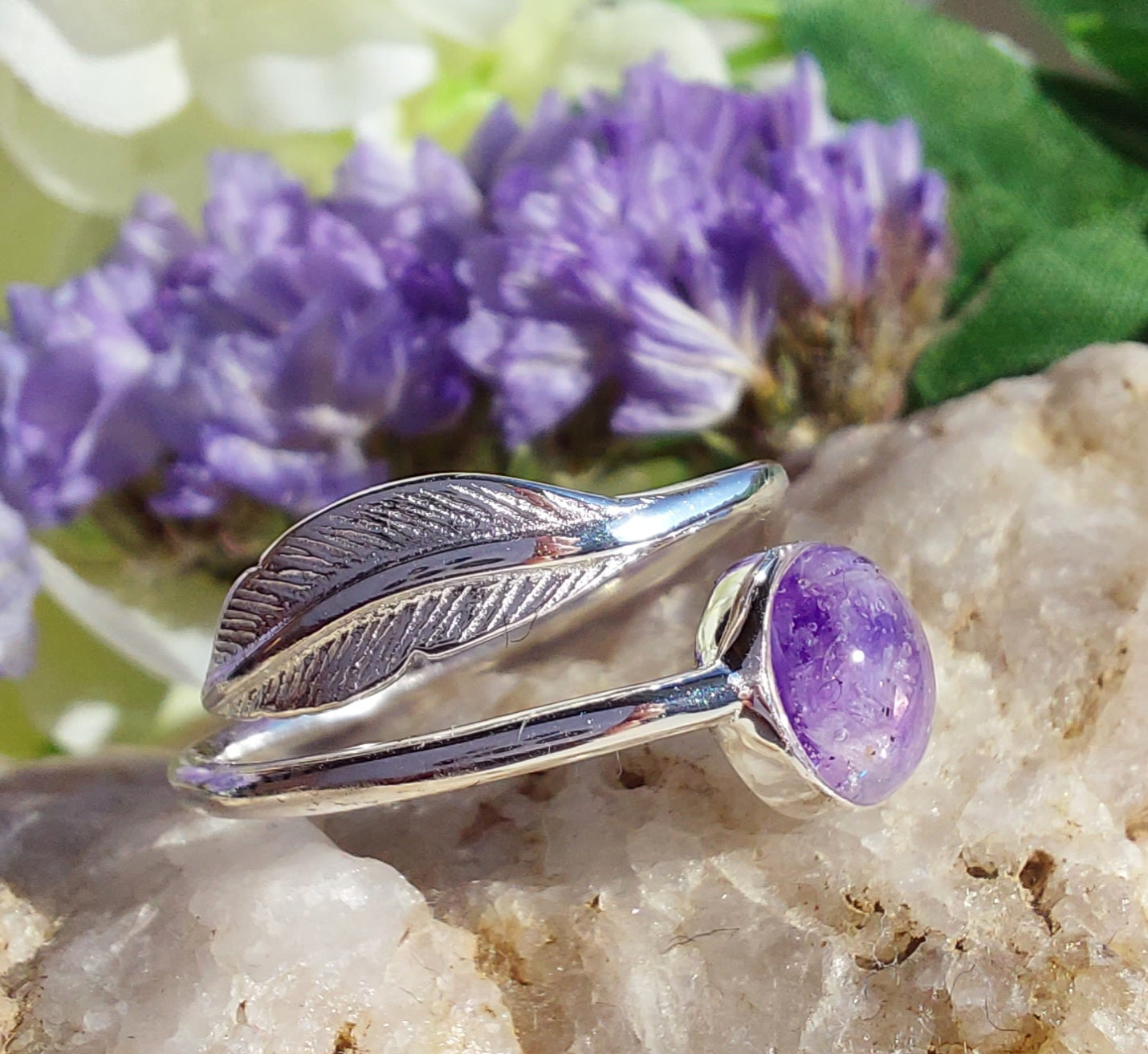 Feather and Sphere Adustable ring 925 Silver image 3