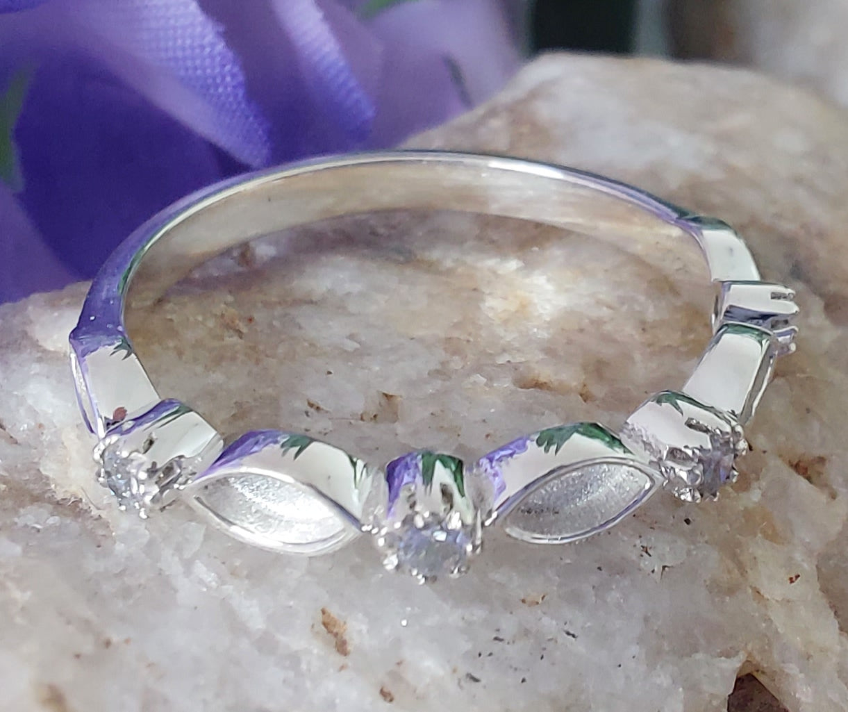 Half Marquise Cubic Zirconia Band in 925 Sterling Silver image 5