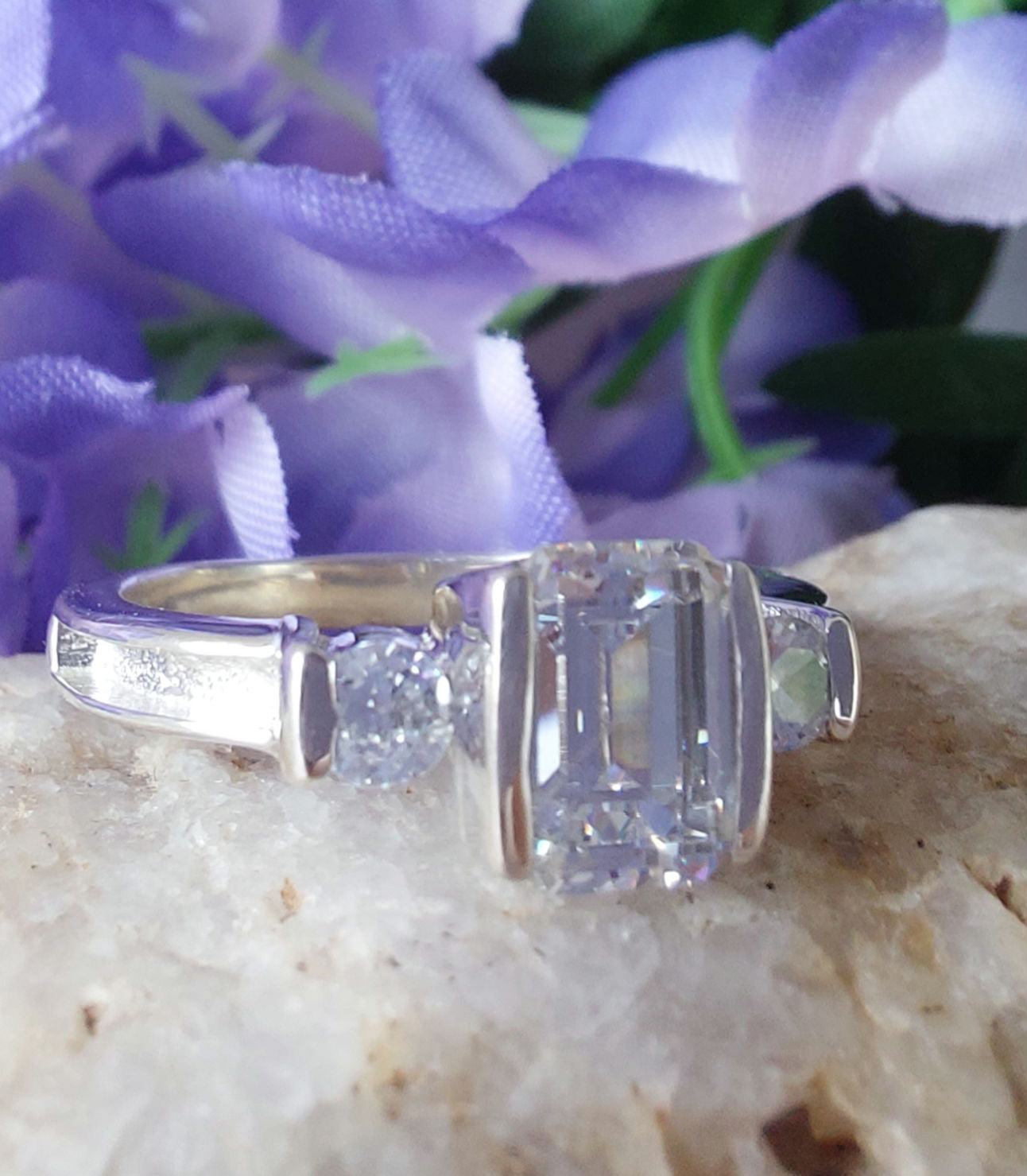 Emerald Cut Ring in 925 Sterling Silver and Cubic Zirconia image 4