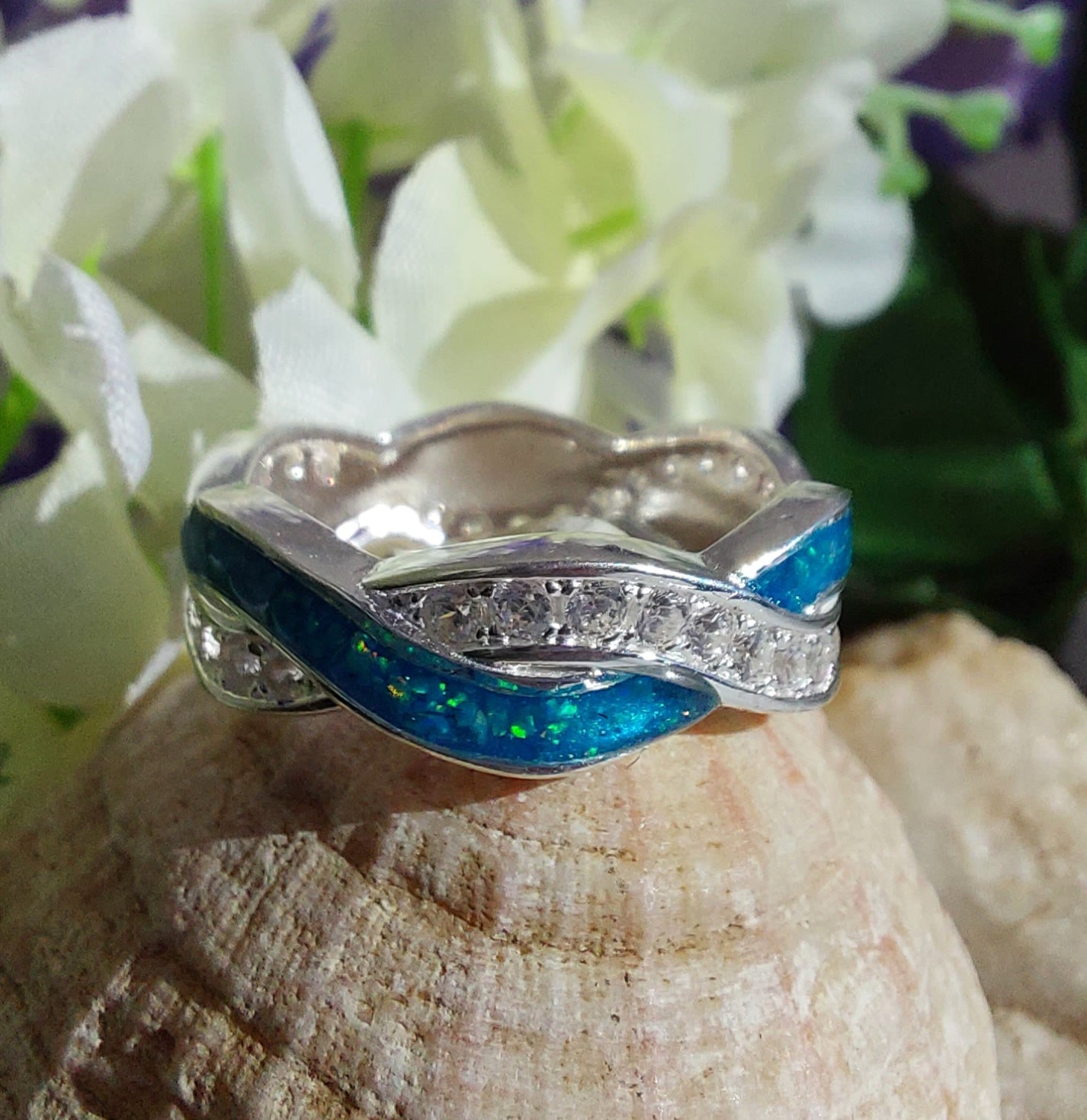 Infinity Wave Band Ring in 925 Silver and CZ image 1