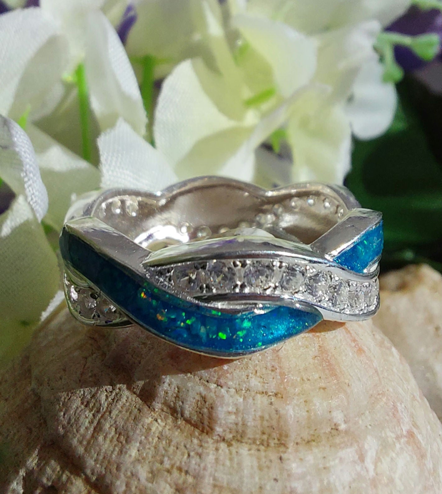 Infinity Wave Band Ring in 925 Silver and CZ image 0