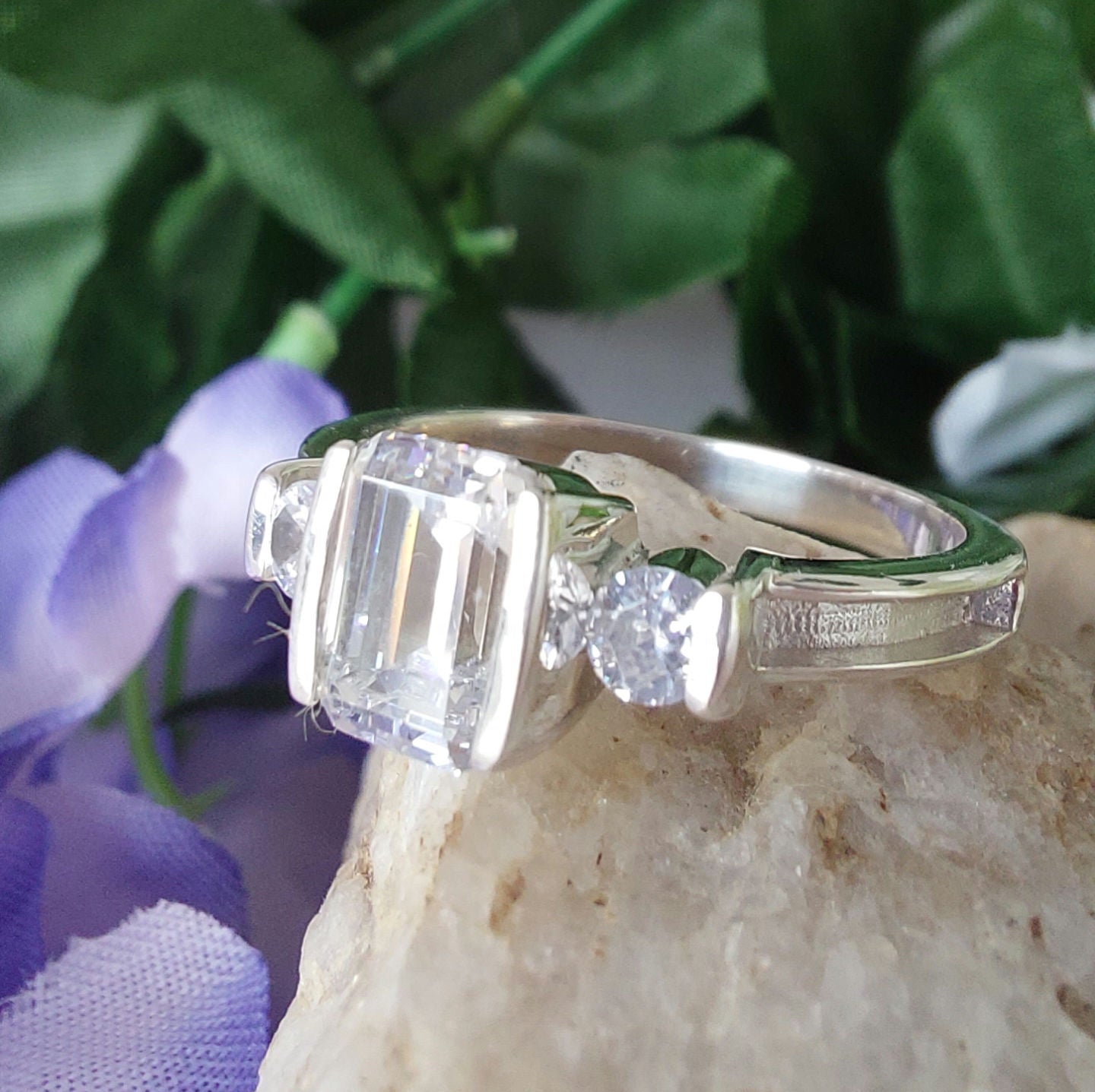 Emerald Cut Ring in 925 Sterling Silver and Cubic Zirconia image 5