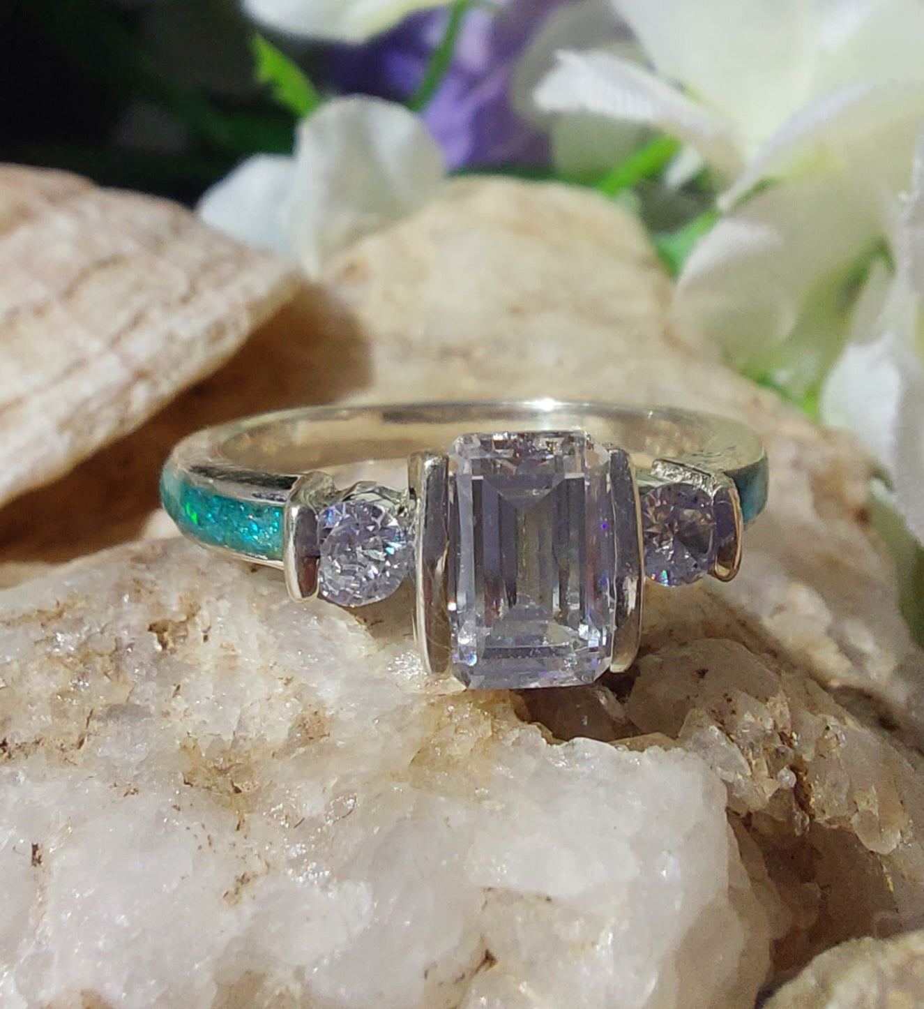 Emerald Cut Ring in 925 Sterling Silver and Cubic Zirconia image 0