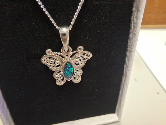 Filigree Butterfly Memorial Pendant, Memorial Necklace with Ashes / Hair or Fur.