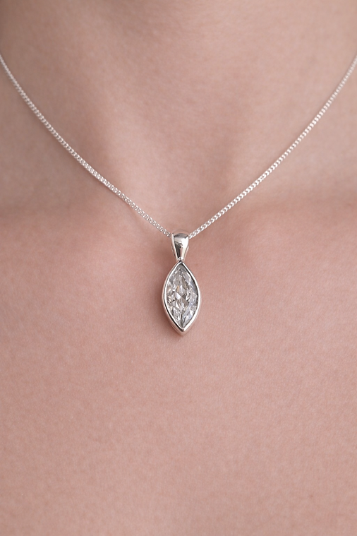 Secretly Set Marquise Pendant with CZ. Memorial with hidden ashes.