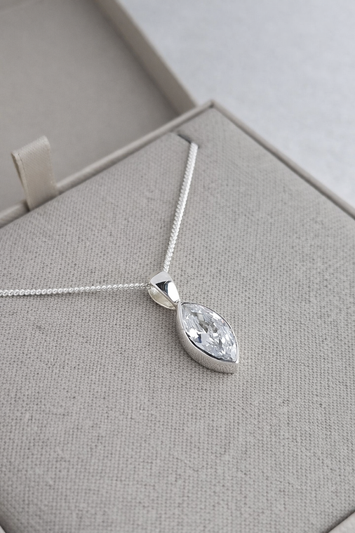 Secretly Set Marquise Pendant with CZ. Memorial with hidden ashes.