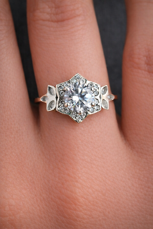 Meridia Flower Memorial Ring with Ashes, hair or fur.