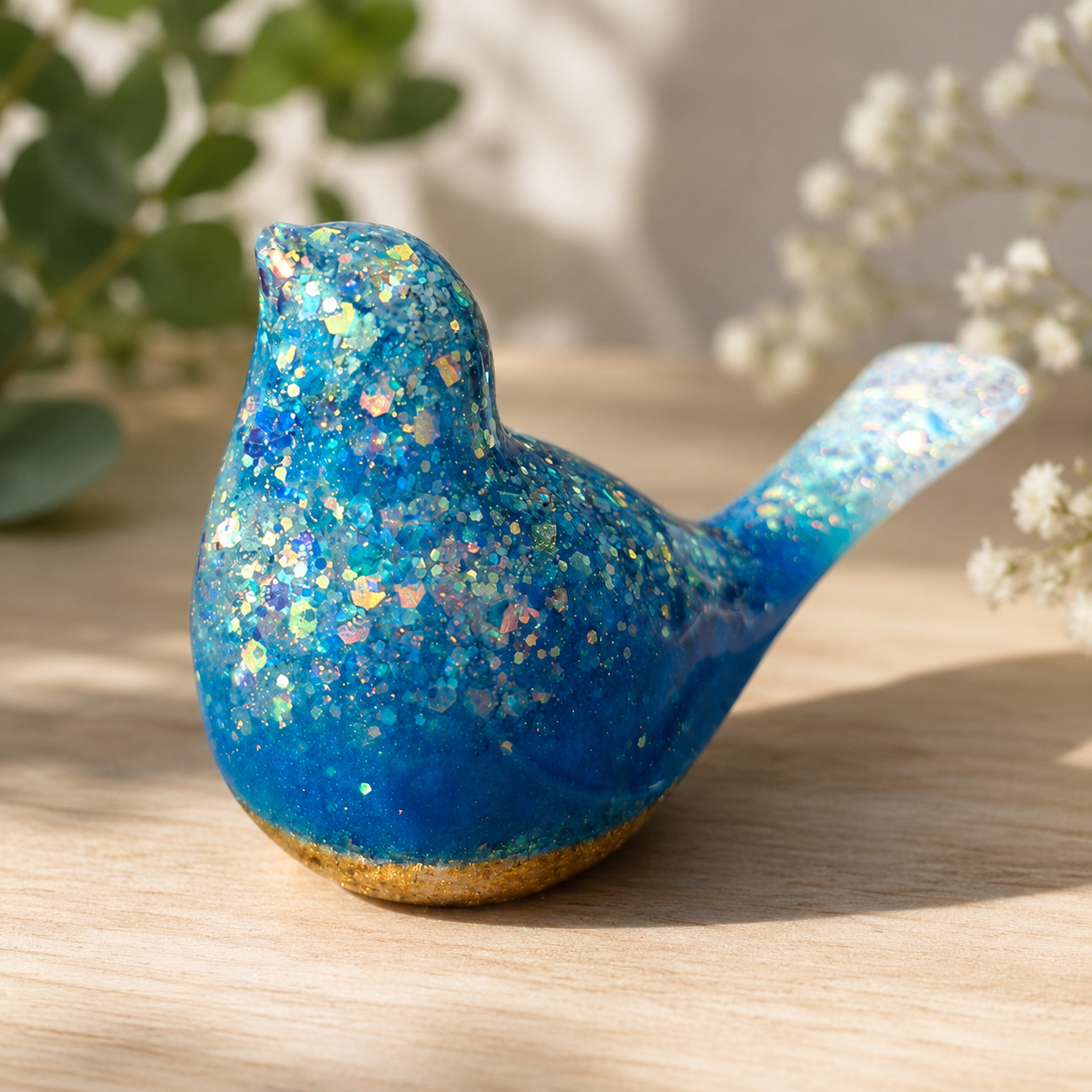 Ocean Sparkle Memorial Bird with Cremation Ashes