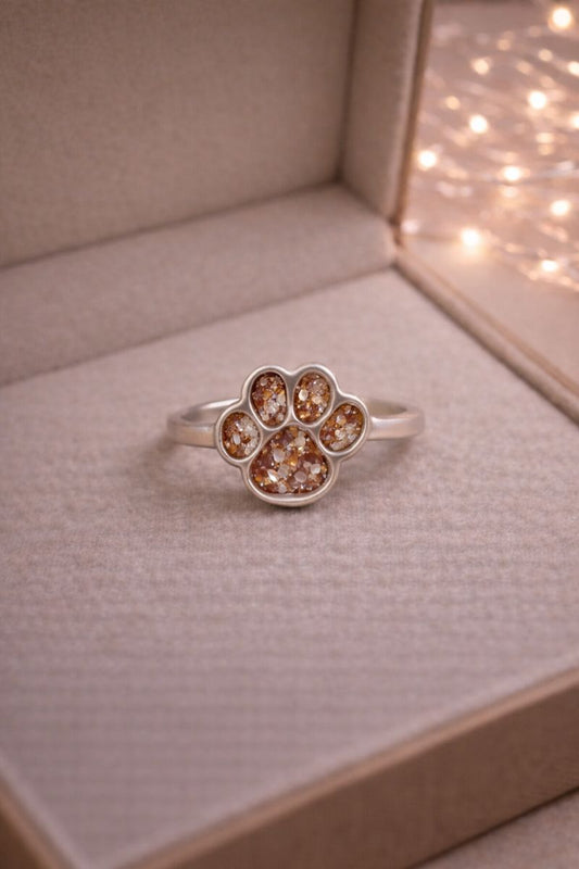 Canis Pawprint Pet Memorial Ring - 925 Silver Memorial Ring w/ Inclusions