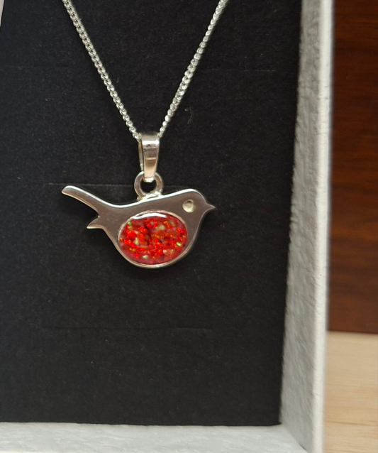 Errai Robin Pendant - 925 Silver Memorial Necklace w/ Inclusions