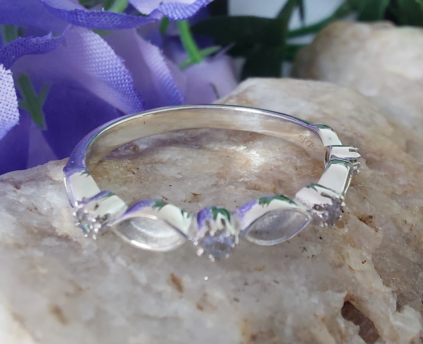 Half Marquise Cubic Zirconia Band in 925 Sterling Silver image 7