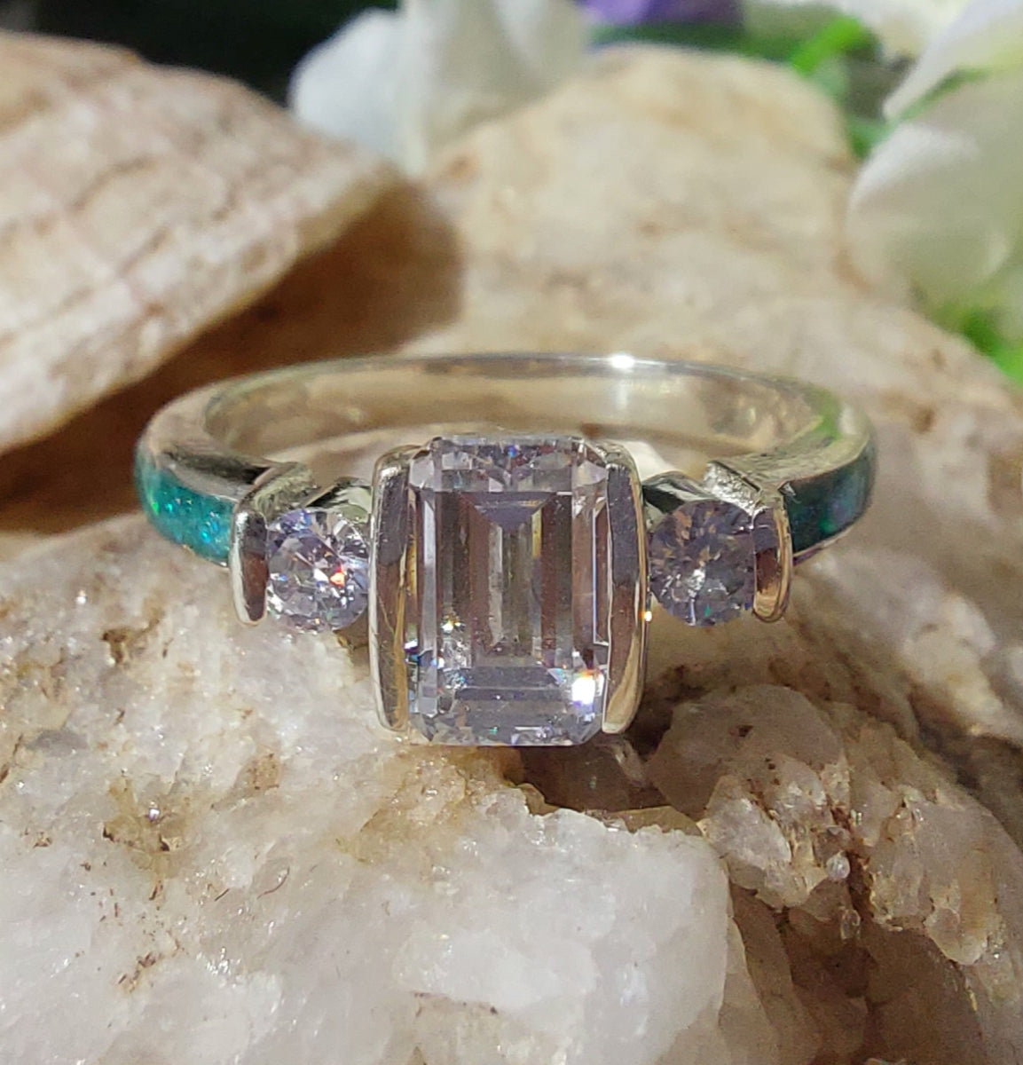 Emerald Cut Ring in 925 Sterling Silver and Cubic Zirconia image 2