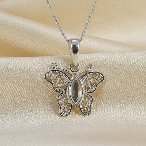 Filigree Butterfly Memorial Pendant, Memorial Necklace with Ashes / Hair or Fur.