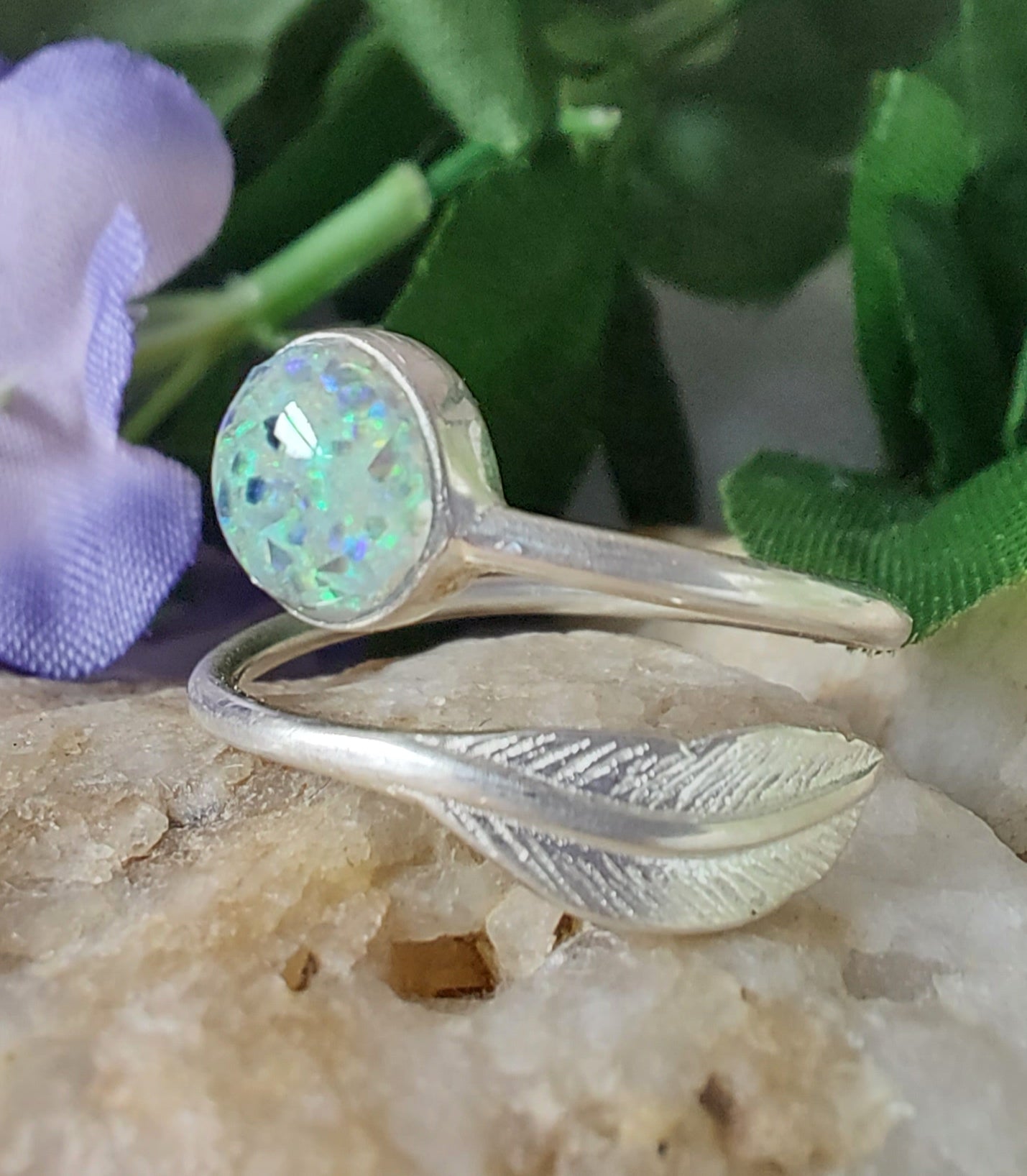 Feather and Sphere Adustable ring 925 Silver image 6