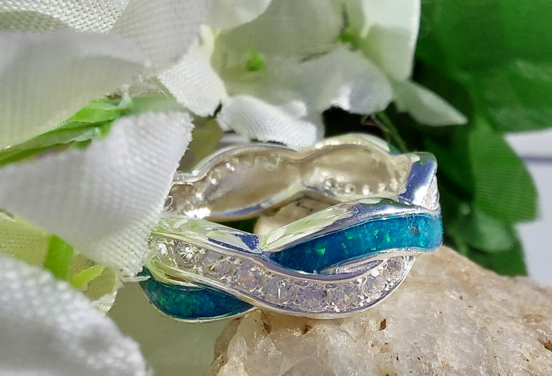Infinity Wave Band Ring in  925 Silver and CZ image 3