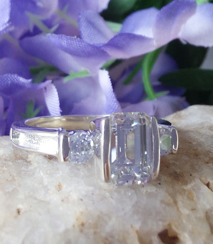Emerald Cut Ring in 925 Sterling Silver and Cubic Zirconia image 4