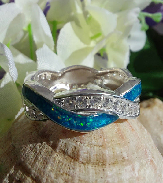 Infinity Wave Band Ring in  925 Silver and CZ image 0