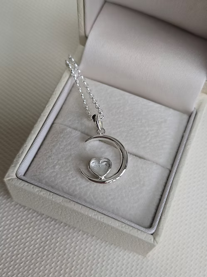 Crescent Moon Pendant, Memorial Necklace with Ashes / Hair or Fur.