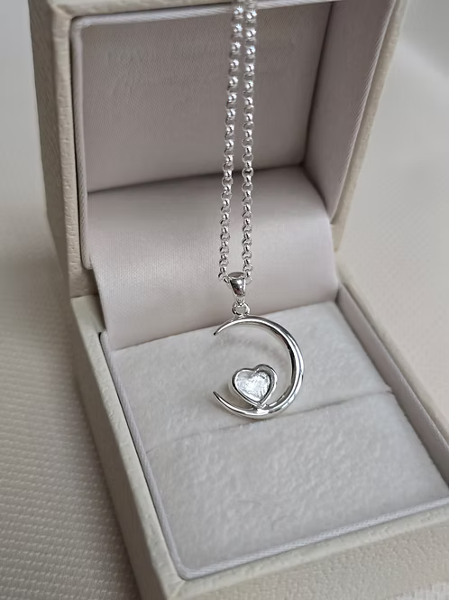 Crescent Moon Pendant, Memorial Necklace with Ashes / Hair or Fur.