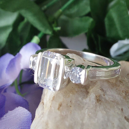 Emerald Cut Ring in 925 Sterling Silver and Cubic Zirconia image 5