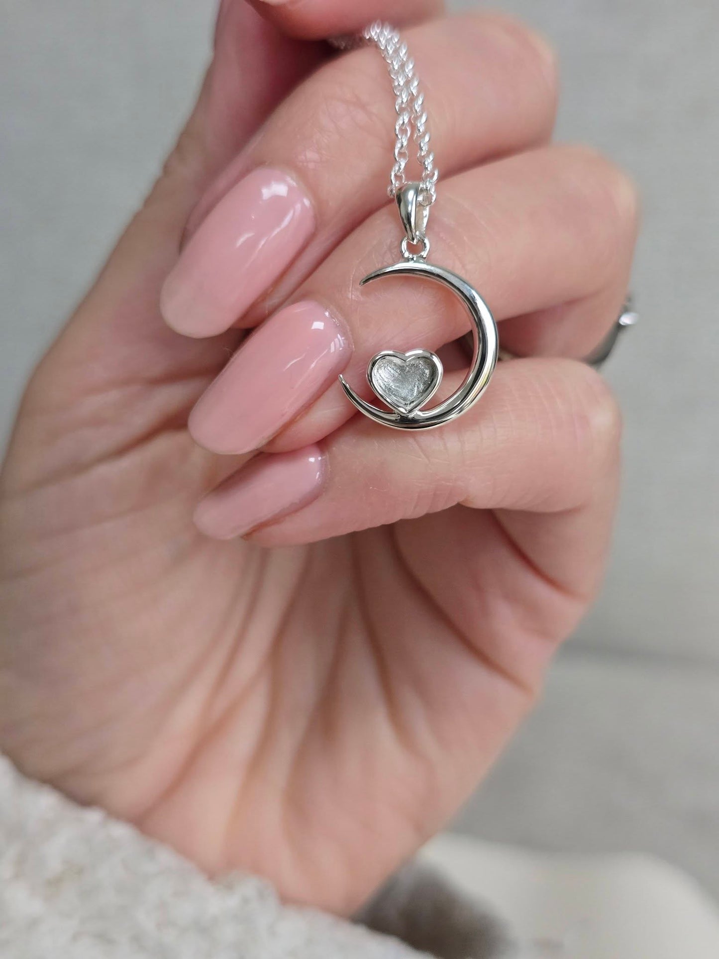 Crescent Moon Pendant, Memorial Necklace with Ashes / Hair or Fur.