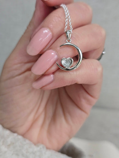 Crescent Moon Pendant, Memorial Necklace with Ashes / Hair or Fur.