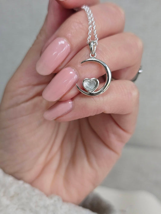 Crescent Moon Pendant, Memorial Necklace with Ashes / Hair or Fur.