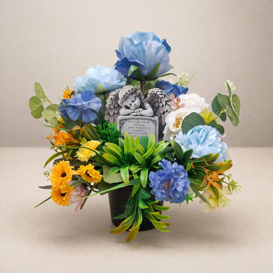 Grave Pot with Angel - Blue