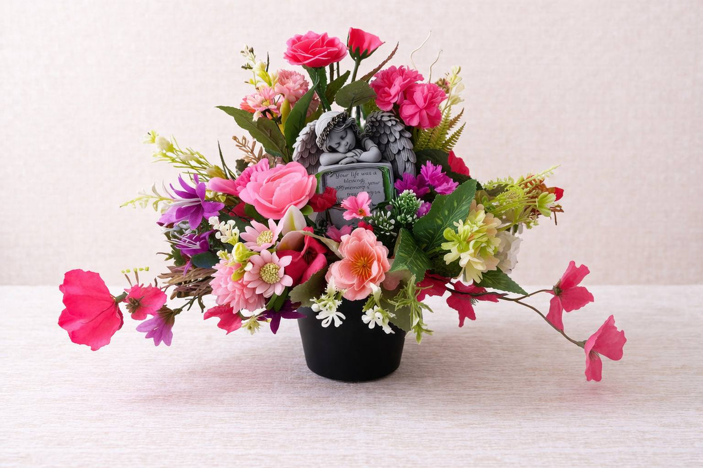 Grave Pot with Angel - Pink