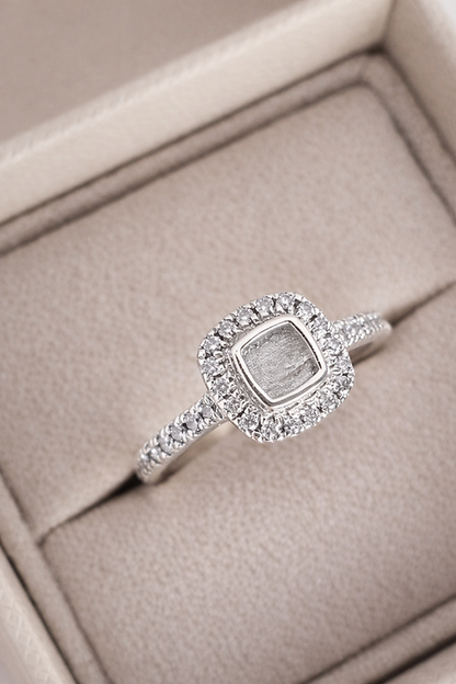 Square Fit 925 Silver Memorial Ring w/ Inclusions