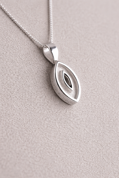 Secretly Set Marquise Pendant with CZ. Memorial with hidden ashes.