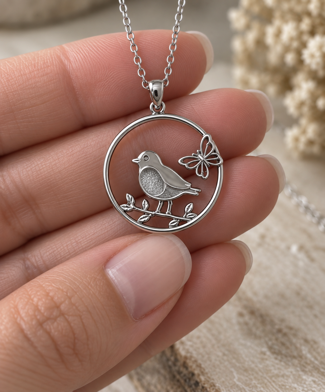 Robin and Butterfly Memorial Pendant