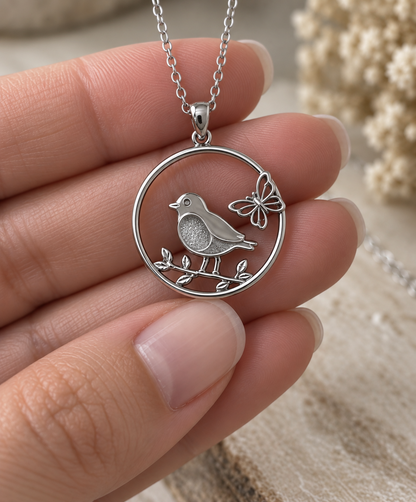 Robin and Butterfly Memorial Pendant