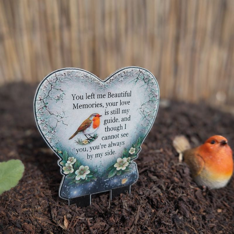 Robin Memorial Heart Garden Stake
