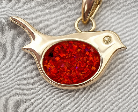 Caelum Solid Gold  Robin Pendant - Memorial Necklace w/ Inclusions