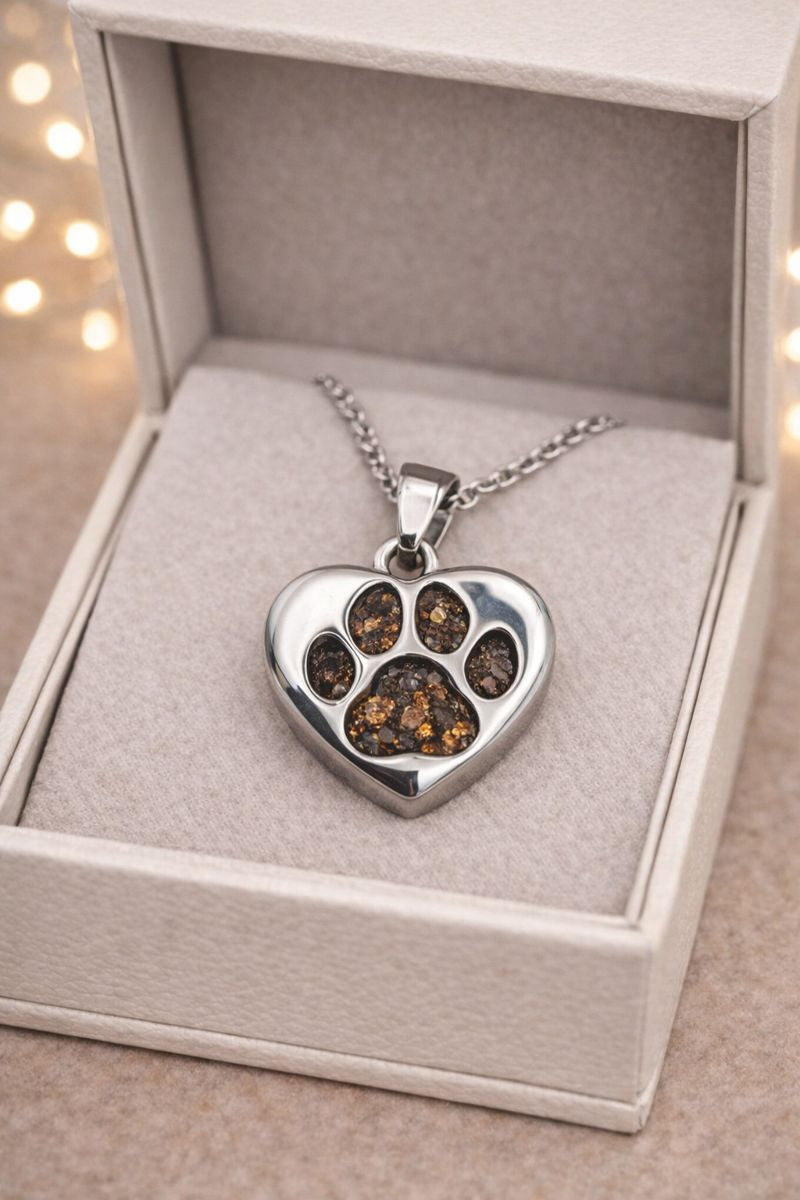 Pawprint Memorial Pendant - Necklace with ashes / hair / fur stainless steel