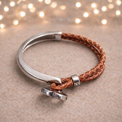 Steel and Leather Memorial Bracelet with Ashes, Hair or Fur