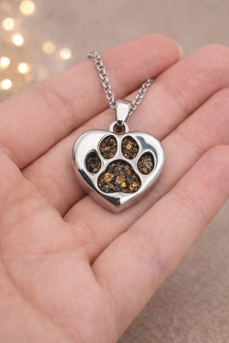 Pawprint Memorial Pendant - Necklace with ashes / hair / fur stainless steel