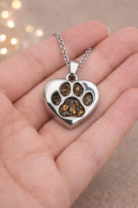 Pawprint Memorial Pendant - Necklace with ashes / hair / fur stainless steel