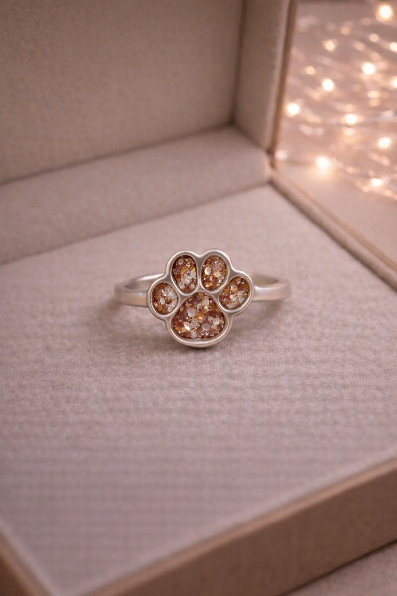 Canis Pawprint Pet Memorial Ring - 925 Silver Memorial Ring w/ Inclusions