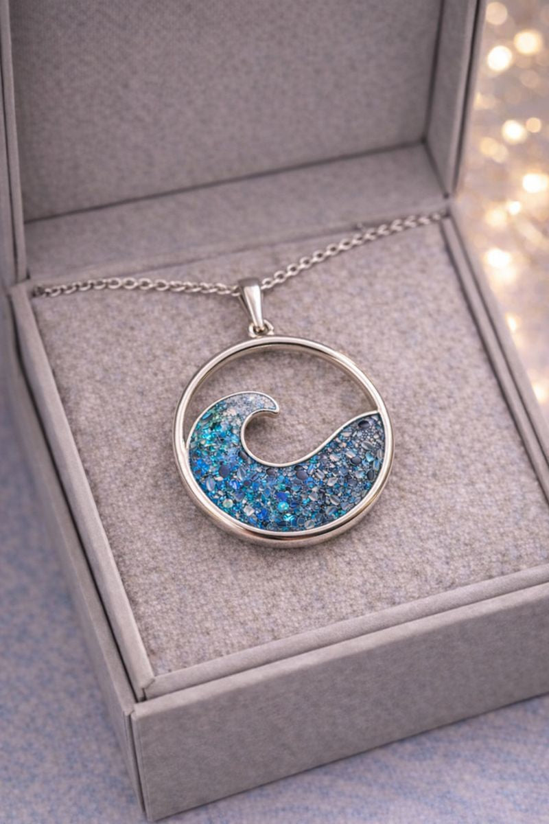 Thalassa Pendant - 925 Silver Memorial Ashes Beach Themed Necklace Pendant w/ Inclusions