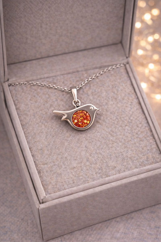 Errai Robin Pendant - 925 Silver Memorial Necklace w/ Inclusions