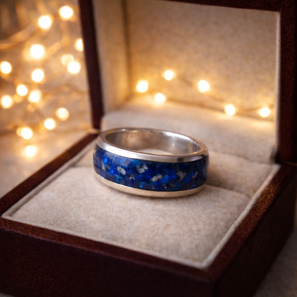 Seleon Ring -  4mm Channel 925 Silver Memorial Ring w/ Inclusions