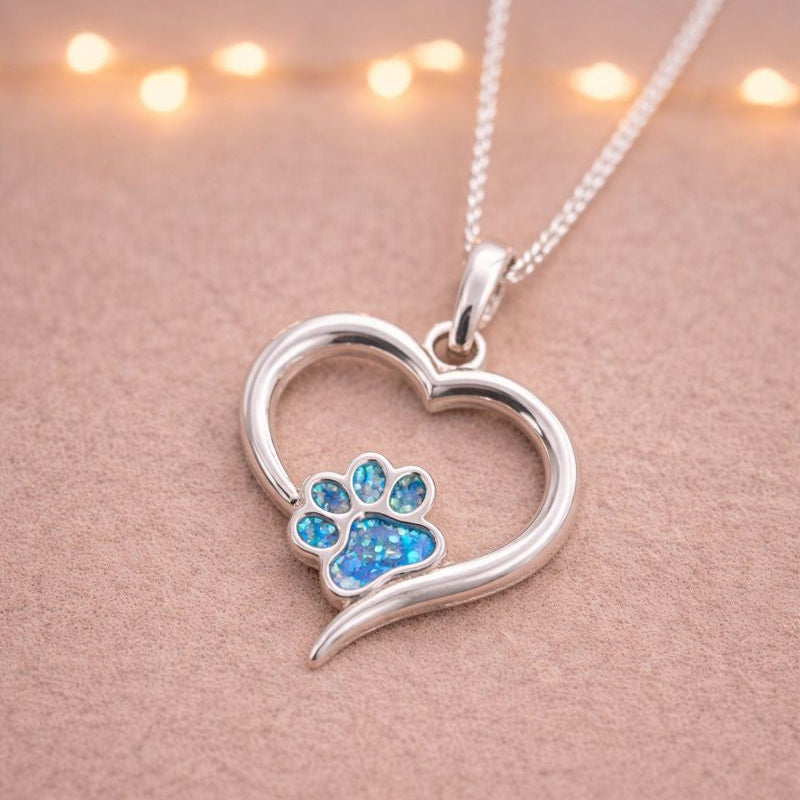 Eos Pet Pawprint Memorial Pendant - 925 Silver Memorial Necklace w/ Inclusions