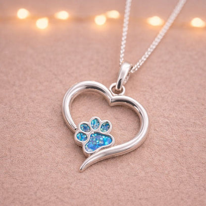 Eos Pet Pawprint Memorial Pendant - 925 Silver Memorial Necklace w/ Inclusions