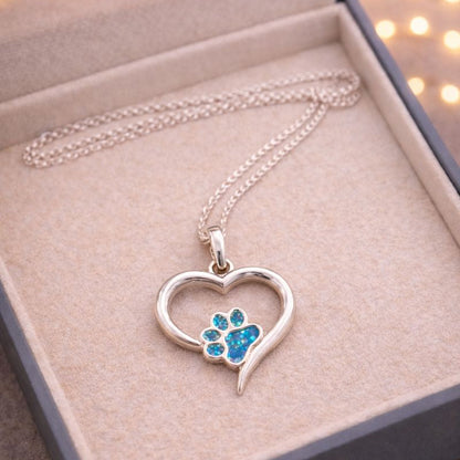 Eos Pet Pawprint Memorial Pendant - 925 Silver Memorial Necklace w/ Inclusions