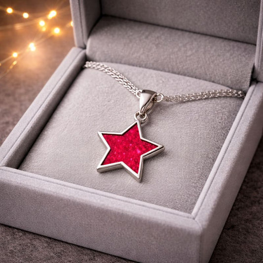 Seren Star Memorial Pendant - 925 Silver Memorial Necklace w/ Inclusions of ashes / hair / fur