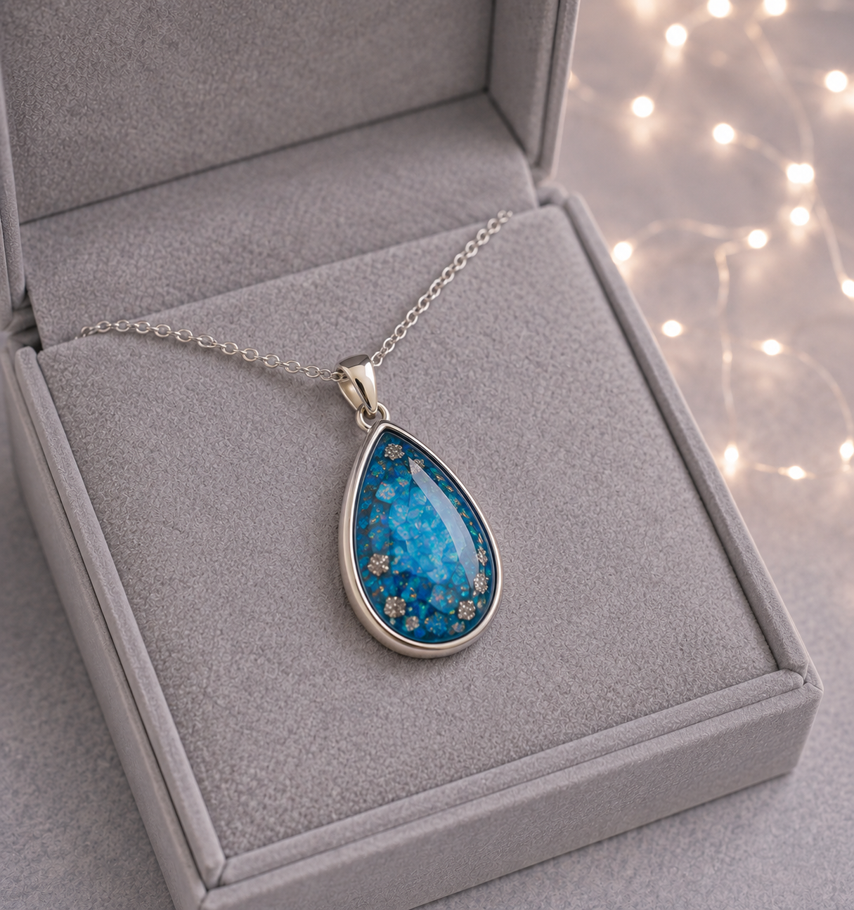 Pear Teardrop Memorial Pendant, Memorial Necklace with Ashes / Hair or Fur.