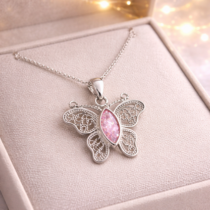 Filigree Butterfly Memorial Pendant, Memorial Necklace with Ashes / Hair or Fur.