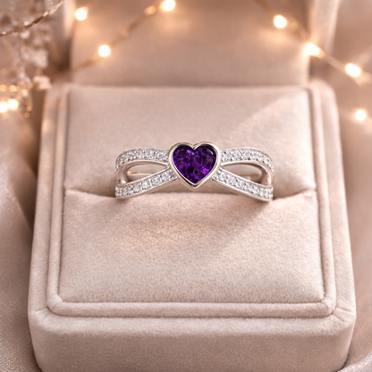 Delicate Heart Style  Memorial Ring - 925 Silver Memorial Ring w/ Inclusions